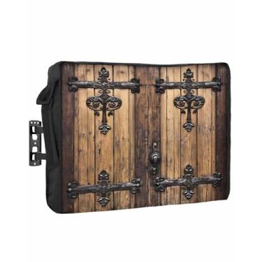 Imagem de Capa de TV externa para porta de celeiro porta de madeira à prova d'água capas de TV à prova de intempéries para 48 a 50 polegadas grão de madeira diapidado externo protetor de TV de tela plana 121 cm