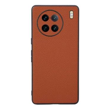 Imagem de Capas Compatível com VIVO X90,Design de grão levantado de superfície,Proteção contra queda,Anti impressão digital,Anti arranhões,Aparência de couro de imitação de plástico macio-Orange