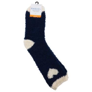 Imagem de MEIA FELPUDA CANO LONGO BASIC+ 33-38 Marinho E Vanilha Com Detalhe De Coracao
