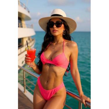 Imagem de Biquini Bojo Meia Taça Tendência Moda Praia - Gisele Freitas, Rosa neo