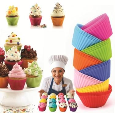 Imagem de Kit 12 Formas Silicone Mini Cupcake Bolo Muffin Assadeira Airfryer