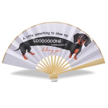 Imagem de Presentes de dachshund para mulheres - Dachshund dobrável com leque de mão, decoração de Halloween, presentes engraçados para decoração de mesa (cachorro-quente)