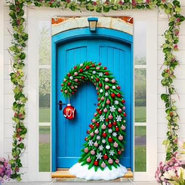 Imagem de BlissYard Decoração de capa de porta de Natal, guirlanda em forma de doce, enfeite de alegria, 89 x 188 cm, faixa para porta da frente, decoração de Natal para casa, férias, cenário de fotos de Natal