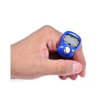 Imagem de Contador Digital Eletrônico Manual, LCD 5 Dígitos, Azul, Material ABS, 2,8x3,5cm, Pulseira Ajustável, Portátil para Contagem de Pessoas e Eventos