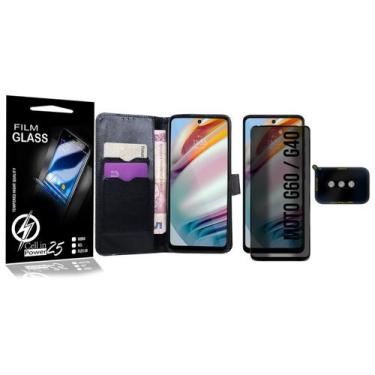 Imagem de Capa CARTEIRA + Pel Privac.3d + Pel Da Câm. P/ Moto G60 Xt2135-1 6.8 -