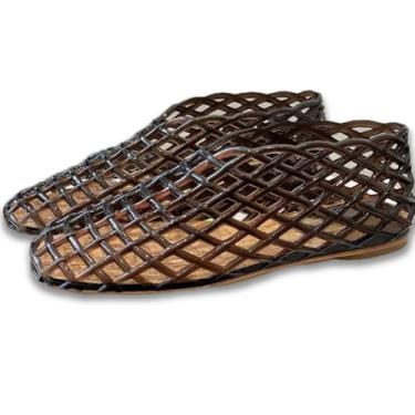 Imagem de V OPXIN Jelly Mesh Sapatilhas de balé femininas transparentes vazadas sandálias bico redondo antiderrapante praia bailarina gelatina sapatos rasos, Preto, 35