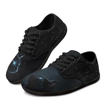Imagem de Luzeephang Tênis feminino casual Zero Drop respirável moda descalço caminhada calçado cadarço zero drop, Black Cat Galaxy, 7.5 Wide