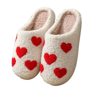 Imagem de AISILLI Pantufas de inverno com padrão de coração colorido, sola macia, quente, para uso interno, antiderrapante, mudo, aconchegante, Coração - 1, 7.5-8.5 Women/6.5-7.5 Men