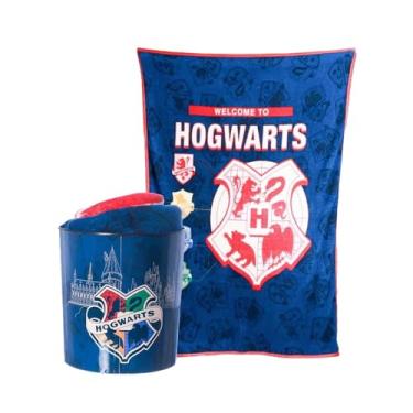 Imagem de Zonacriativa – Balde de Pipoca 5L com Manta em Poliéster | Kit Oficial com Estampa de Hogwarts | Para Maratonar Harry Potter com Estilo e Conforto Mágico