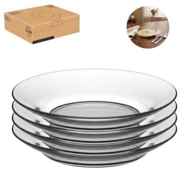 Imagem de Kit Jogo Conjunto 4 Pratos Fundos de Vidro Milly 22cm Transparente par
