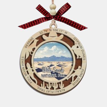 Imagem de Lerime66 Enfeite de Natal White Sands National Park, design de corte a laser de madeira de 2 camadas, decoração de árvore de férias, presente de lembrança de viagem, dunas de areia branca e memória do