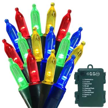 Imagem de ITICdecor Luzes de Natal operadas por bateria, mini cordão de luzes de 50 LED à prova d'água com 8 modos e temporizador para decoração de Natal em ambientes internos e externos, quintal, férias de