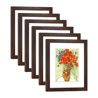 Imagem de DEKWINN, Conjunto de 6 porta-retratos 20 x 25 com capa de plexiglass HD para fotos 12 x 17 com tapete ou 20 x 25 sem tapete, molduras para galeria de parede, nogueira