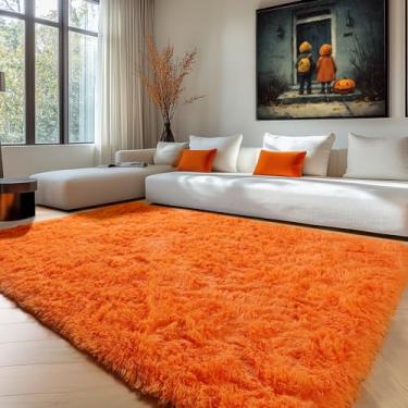 Imagem de ONASAR Tapetes laranja para sala de estar, quarto, 12 x 20 cm, lavável e fofo, tapete macio de pelúcia para ambientes internos para berçário, crianças, meninas, adolescentes, dormitório, casa