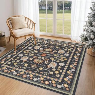 Imagem de UERMEI Tapetes quadrados: Tapete floral lavável 12 x 12 cm para sala de estar quarto - Tapete macio com suporte antiderrapante para cozinha, berçário, dormitórios, casa de fazenda, decoração de casa