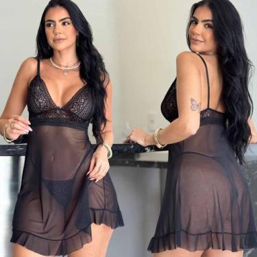 Imagem de Camisola Sexy Feminina Sem Bojo Renda Tule Sensual Núpcias - Like4you,