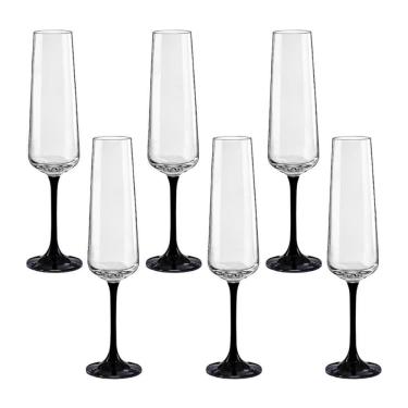 Imagem de Taças de cristal bohemia 200ml haste preta  6 unidades 