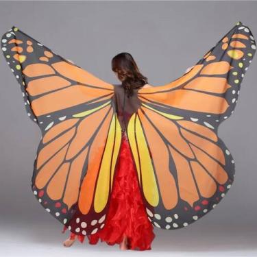 Imagem de Véu Wings Asas De Borboletas Dança Do Ventre Com Varetas Aberto - VEU-