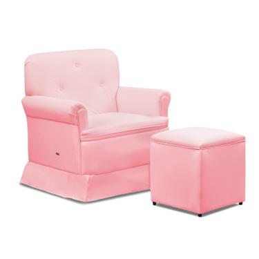 Imagem de Poltrona de Amamentação Base Balanço e Puff Lígia Sintético Rosa Bebê E03 - D'Rossi