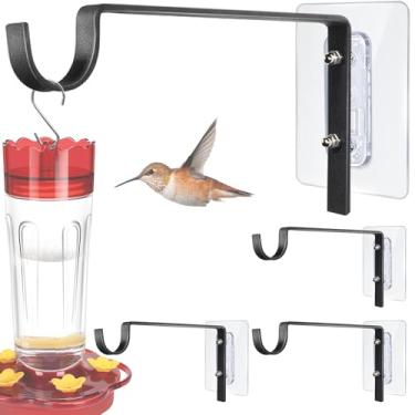 Imagem de Qiang Ni Suporte para alimentador de beija-flor de janela: 4 peças de gancho de alimentação de pássaros montado na janela de metal - adesivo sem rastros para porta de varanda de jardim de vidro