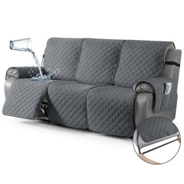 Imagem de TAOCOCO Capas de sofá reclináveis 100% à prova d'água, capas de sofá reclináveis com alças de perna, 1 capa de sofá reclinável lavável com protetor de bolso para animais de estimação (3 lugares, cinza