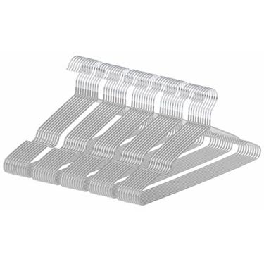 Imagem de gofuch Cabides de metal ultrafinos, pacote com 50 cabides antiderrapantes revestidos de PVC que economizam espaço para armário, 40,6 cm de largura para ternos, vestidos, jaquetas (cinza)