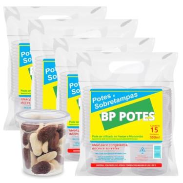 Imagem de Pote Descartavél 500ml BP Potes Redondo Cilindrico com Tampa Açai, Bolos Sorvetes, Bolacha (60 Unidades)