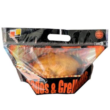 Imagem de Embalagem Térmica Profissional para Frango Assado e Grelhados, Preta e Laranja, Com Alça de Transporte, 100 Unidades