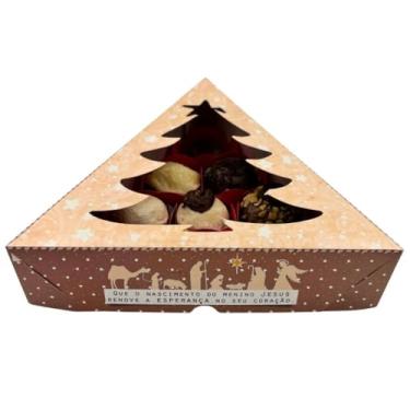Imagem de 10 Caixas Árvore de Natal para 3 sabonetes, 10 doces, brigadeiros ou lembrancinhas. (4 artes) 20 * 20 * 18cm(Marrom)