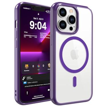 Imagem de WRJ Capa magnética para iPhone 15 Pro transparente, translúcida [compatível com Magsafe] Capa protetora fina anti-impressões digitais à prova de choque para mulheres e homens - roxa