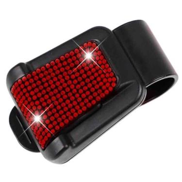 Imagem de MINGZAIQIPEI Bling Diamond Car Viseira de sol para óculos de sol suporte bilhete cartão clipe organizador para mulheres (vermelho)
