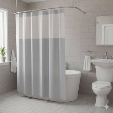 Imagem de Cortina Box Banheiro Com Visor Transparente Lisa Antimofo C/Gancho Cores (Cinza)