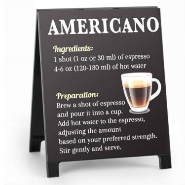 Imagem de Americano Recipe Placa de café rústica decoração de café para casa café bar café amante sinal para cozinha cafés acessórios de carrinho presentes de Natal para barista homens mulheres - 14 x 11 cm