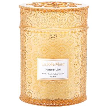 Imagem de Vela de Abóbora LA JOLIE MUSE, Velas de Outono Perfumadas para Casa, 539 g de Vela de Madeira Grande, Presente de Vela de Soja Natural para