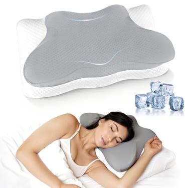 Imagem de Travesseiro cervical de pescoço para dormir, travesseiro ergonômico ajustável, suporte lateral de pescoço para adultos, travesseiro de cama de espuma viscoelástica para alívio da dor no pescoço e