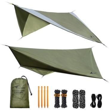 Imagem de Travel Bird Lona ultraleve, rede de 3,4 m, chuva, mosca, leve, impermeável, lona de acampamento com portas, abrigo de lona Bushcraft para mochilão, caminhada, acampamento