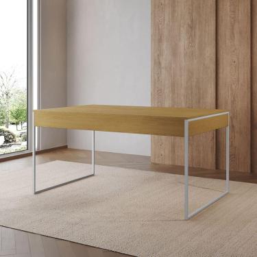 Imagem de Mesa Jantar Industrial Retangular Filadélfia Canela 137X90Cm Base Ferro Branco