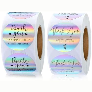 Imagem de 1000 adesivos de agradecimento de 3,8 cm adesivos holográficos de vedação arco-íris etiquetas a laser etiquetas redondas autoadesivas à prova d'água para pedidos de pequenas empresas, presentes de