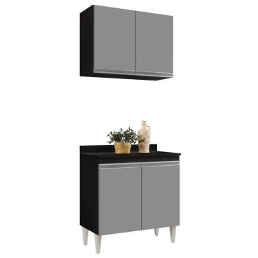 Imagem de Armário Aéreo Califórnia E Balcão Hawai Com Tampo 80cm Preto-cinza - Lumil