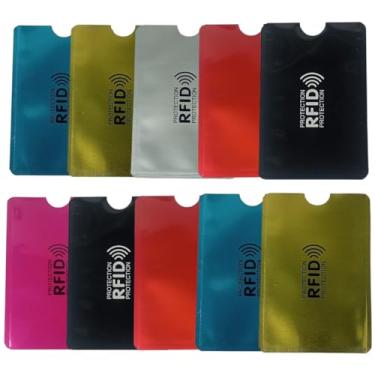 Imagem de Kit Com 6 ou 10 Unidades Capa Bloqueio RFID Protetor de Cartao Por Aproximação Escolha Sua Cor Material Metalico Contactless Anti Furto Bloqueador de Sinal NFC Proteção Contra Clonagem (10, Sortido)