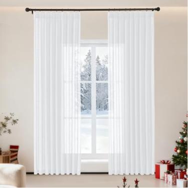 Imagem de Ftinala Cortina branca plissada semitransparente, 213 cm de comprimento, cortinas de linho de algodão texturizado, cortinas costeiras para quarto, painéis de janela de porta de vidro deslizante, aba