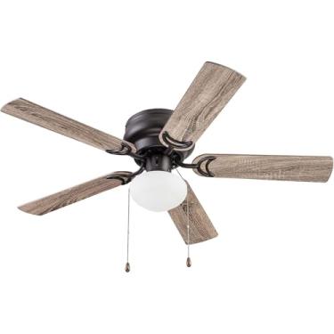 Imagem de Prominence Home Ventilador de Teto Tradicional de 44 Polegadas com Luz, Montagem Embutida LED, 5 Lâminas de Vidro e Metal Cinza