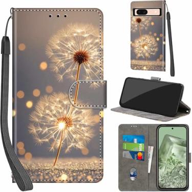 Imagem de Capa carteira para Google Pixel 8A, com [3 compartimentos para cartão], fecho magnético com suporte, capa flip protetora à prova de choque, dente-de-leão dourado