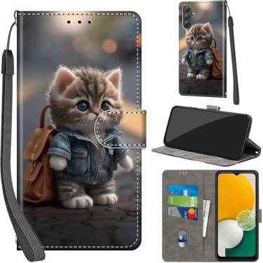 Imagem de Salanheo Capa carteira para Samsung Galaxy A54 5G, com [3 compartimentos para cartões], fecho magnético com suporte, capa protetora flip de couro PU à prova de choque de 6,4 polegadas, gato