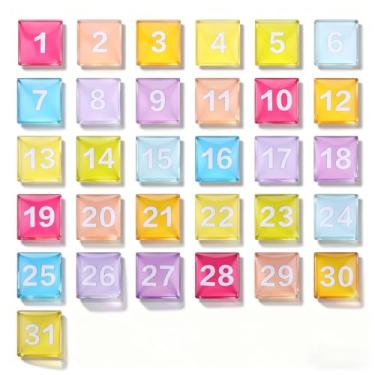 Imagem de Tellegloww Grandes números de calendário magnético, ímãs de calendário de vidro colorido para quadro branco apagável a seco, quadro branco magnético, geladeira 3 cm (cor arco-íris)