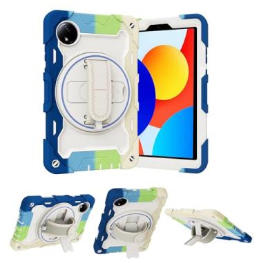 Imagem de Capa para Xiaomi Redmi Pad SE 8,7 polegadas com suporte giratório, alça de ombro alça de mão à prova de choque capa protetora para Redmi Pad SE 22.1 cm 4G 2024 (azul arco-íris)