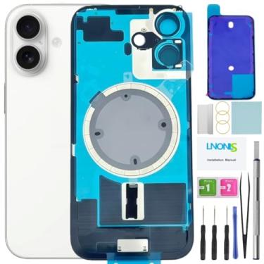 Imagem de LNONLS Substituição de vidro traseiro 17 para iPhone 17 com moldura Magesafe à prova d'água Kit de ferramentas de reparo profissional (branco)