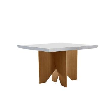 Imagem de Mesa de Sala Jantar Nevada c/Tampo Madeirado Canto Curvo 90x90cm Imbuia/Off White - Rufato