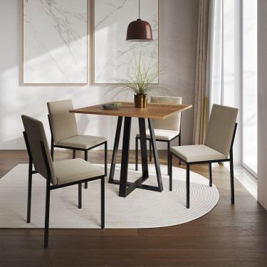 Imagem de Conjunto De Jantar Mesa Mônaco 90Cm Tampo Imbuia Com 4 Cadeiras Estofadas Bege - Cor: Preto