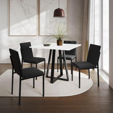 Imagem de Conjunto De Jantar Mesa Mônaco 90Cm Tampo Branco Com 4 Cadeiras Estofadas Pretas - Cor: Preto